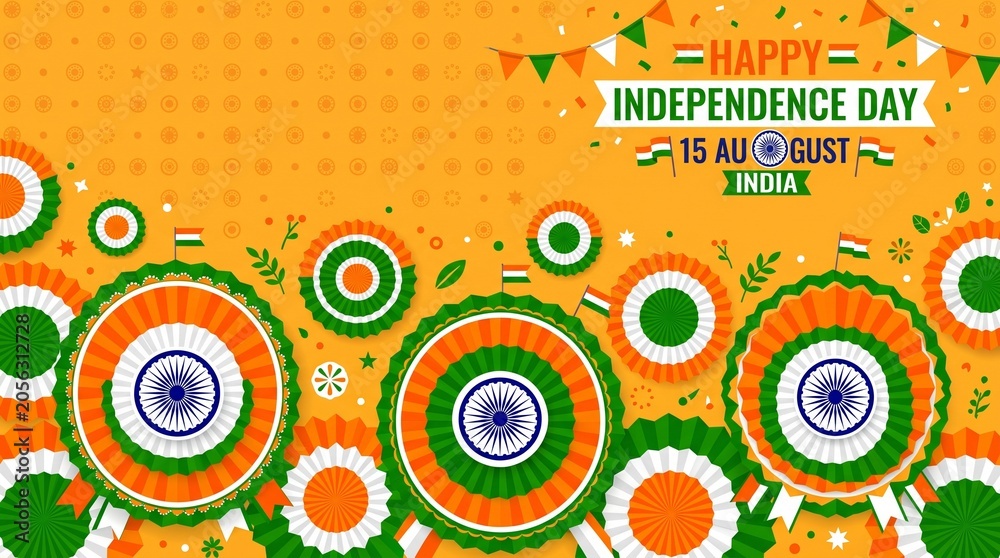 Fototapeta premium India Independence Day badge decoration card