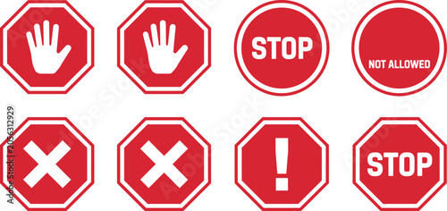 Schilderij op canvas Stop sign icons, danger warning and not allowed symbols vector artwork safety gr