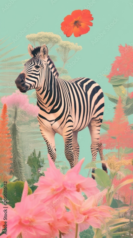 Fototapeta premium Zebra wildlife flower animal.