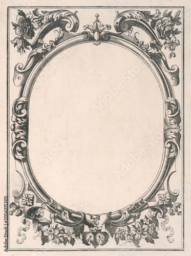 Foto Vintage oval floral frame on old paper background