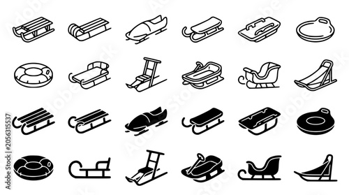 Foto Isometric winter sled sleigh and bobsled icons bundle for snow recreation activi