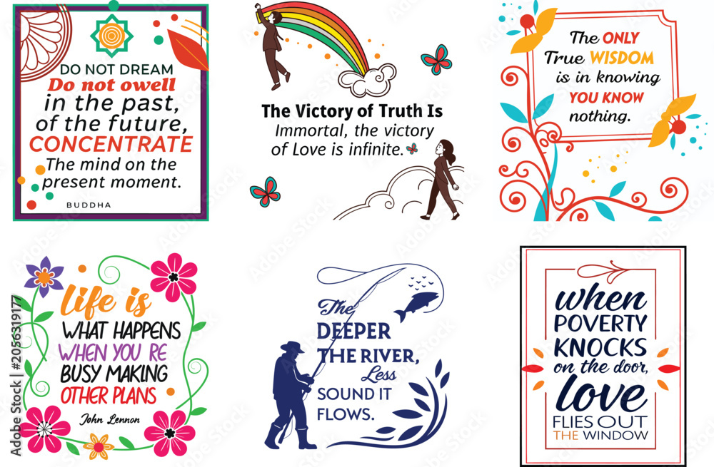 Obraz premium Inspirational quote posters with colorful illustrations vector graphic design Bundle Motivational Art T-Shirt - Stylish Typography cultural lifestyle concepts
