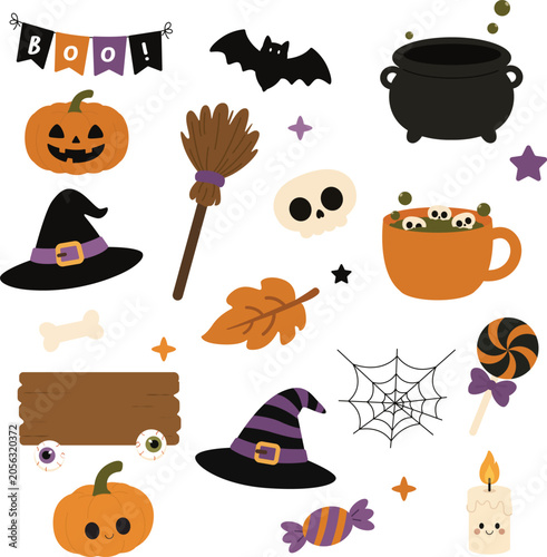 Cute Hand Drawn Halloween Elements Vector Clipart Set