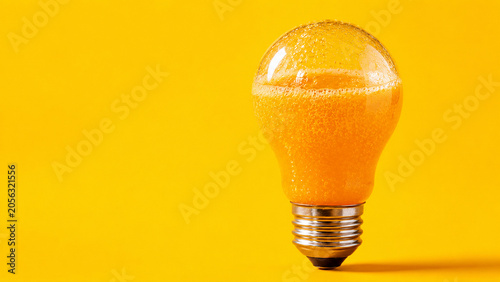 Light bulb filled with orange juice, energy and fresh ideas concept