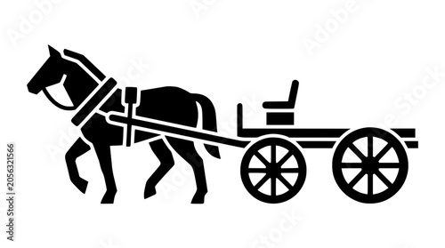 Obraz na płótnie Vintage horse drawn carriage black silhouette icon historic transportation wagon