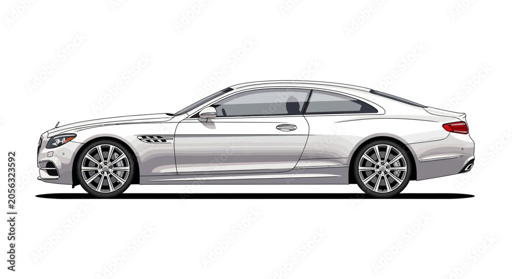 Naklejka premium Sleek White Luxury Coupe Car Side View - Modern Automotive Design