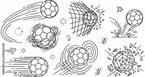 Tableau sur toile Soccer football ball dynamic action vector icon set line art illustration featur