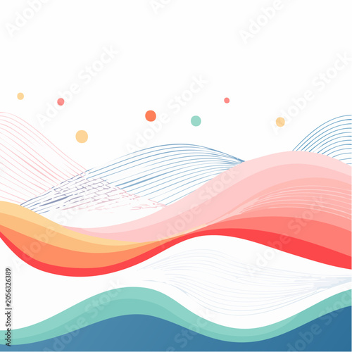 Abstract Wavy Landscape with Colorful Dots