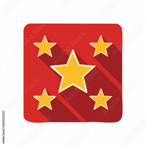 Five Yellow Stars on Red Background with Long Shadows