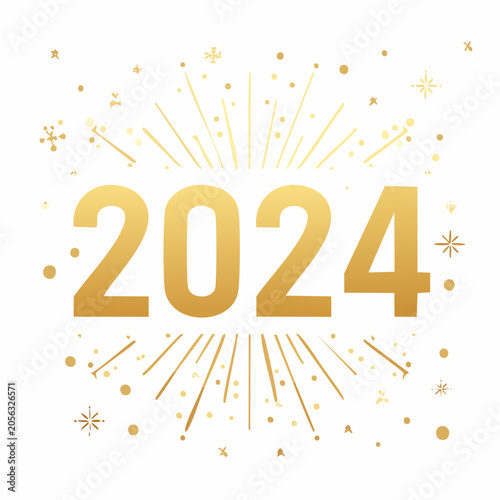 Golden 2024 New Year Celebration with Fireworks and Confetti