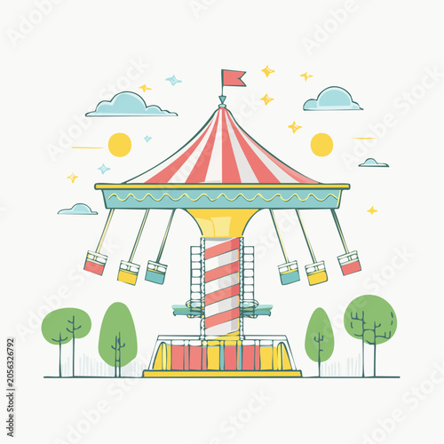 Vector illustration of a swing carousel ride at an amusement park