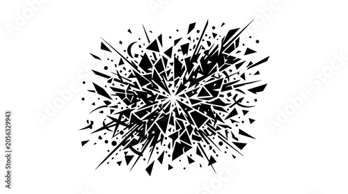Obraz na płótnie Abstract Black Explosion of Geometric Shapes and Particles on White Background