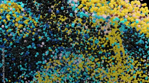 Abstract Multi-Colored Spheres Floating in Particle System Motion Background. 4K