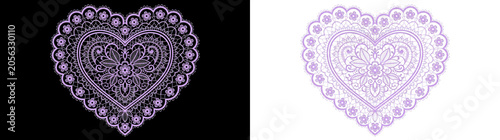 Purple floral lace heart with blooming flower ornaments on png background vector