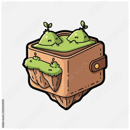 Fotografie Cartoon cactus plants in leather pot.