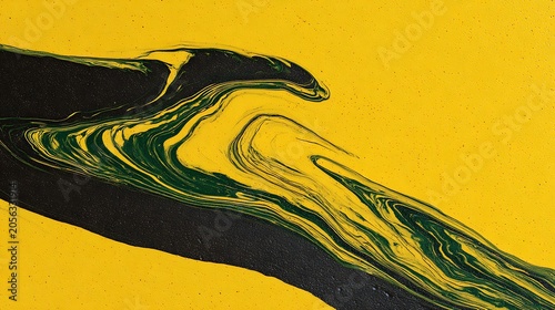 Abstract yellow and black swirling paint design with vibrant colors and dynamic movement
