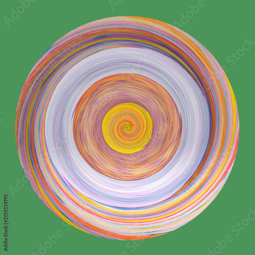 Abstract circle, vortex, spiral on green background. The dabbing technique gives a soft focus effect due to the altered surface roughness of the paper.