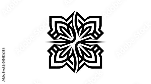 Abstract Geometric Mandala Design, Black and White Stylized Flower Ornament