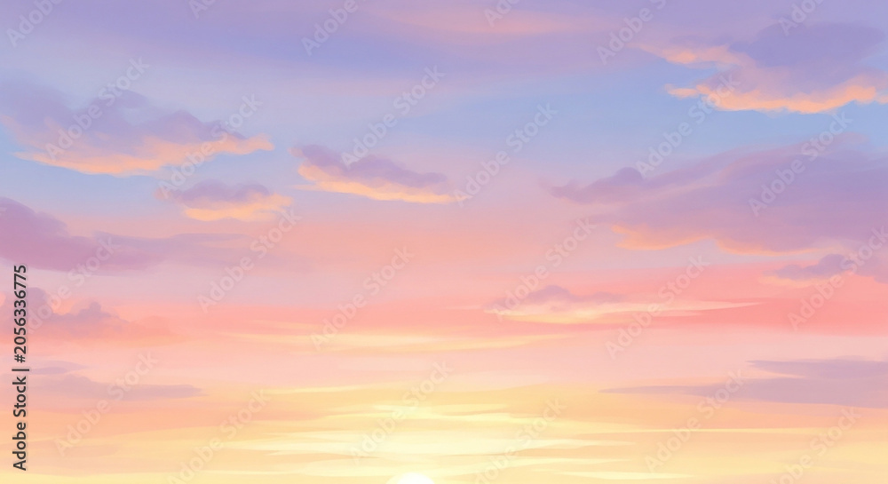 Fototapeta premium Soft pastel colored sky with horizontal clouds at sunrise or sunset
