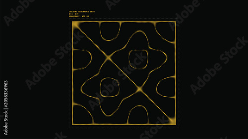 Yellow Chladni cymatic resonance pattern on dark background