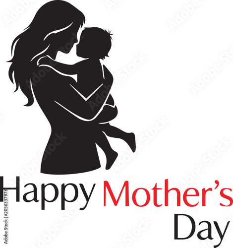 Happy Mother's Day Illustration with Mother and Child
