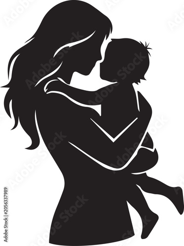 Minimalist Mother and Baby Silhouette Vector Illustration