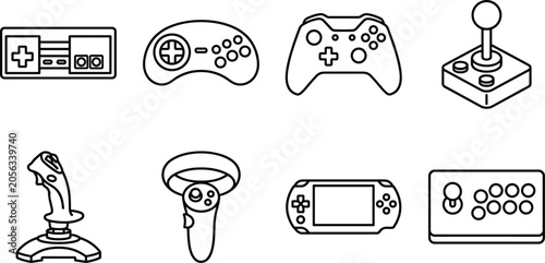 Принти на полотні Video game controller and joystick line icon vector set featuring retro gamepads