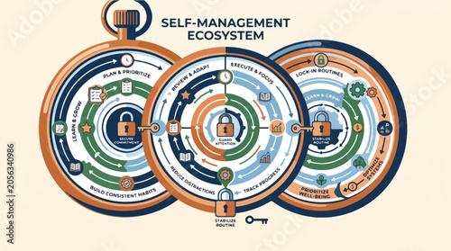 Quadro su tela Self Management System Illustration – Habit Building and Productivity Concept