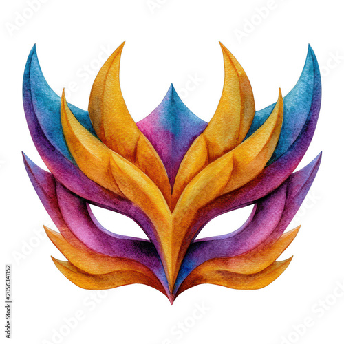 Whimsical watercolor halloween mask, isolated on transparent background