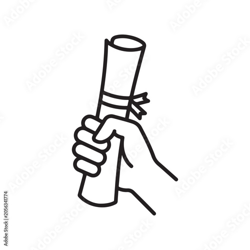 Hand holding a rolled diploma or certificate with a ribbon