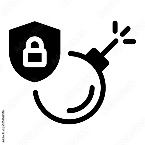 Obraz na plátně Burning threat bomb exploit malware icon beside a secure shield lock