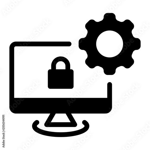 Desktop screen configuration gear wheels icon with a center padlock lock.