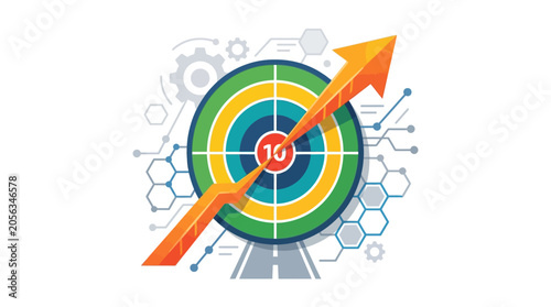 Business Goal Achievement with Arrow Across Target and Growth Chart