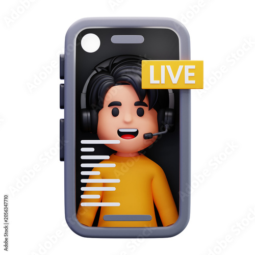 Live Stream on Phone with Cartoon Character