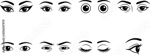 Foto Human eyes silhouette vector collection set featuring various expressions makeup