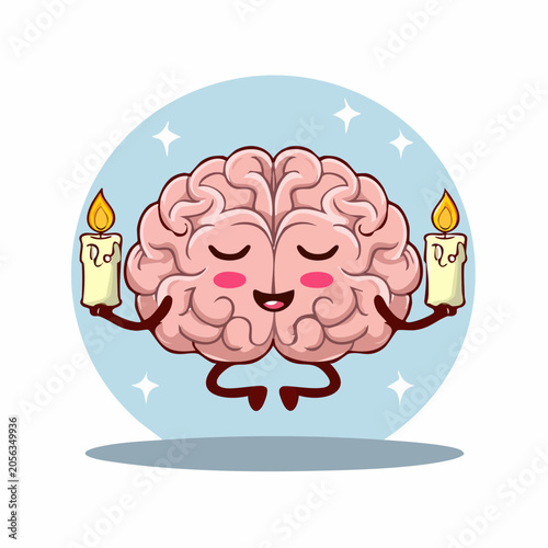Cute Brain Character Meditating with Candles