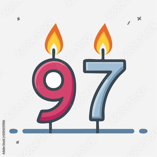 Number 97 Birthday Candles with Flames