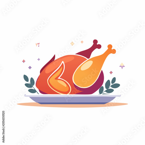 Roasted Turkey on a Platter with Garnish