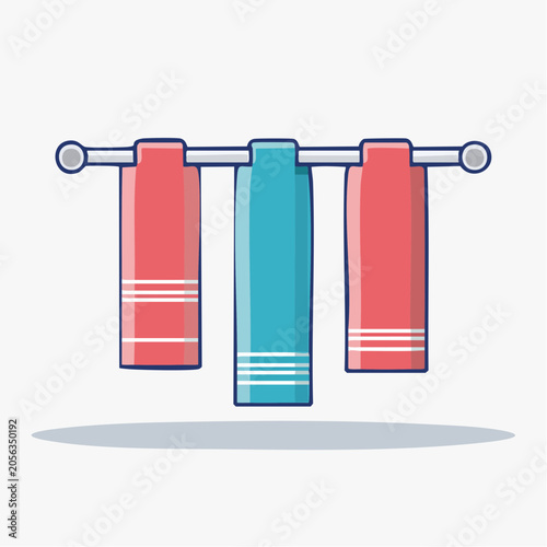 Three colorful towels hanging on a rack