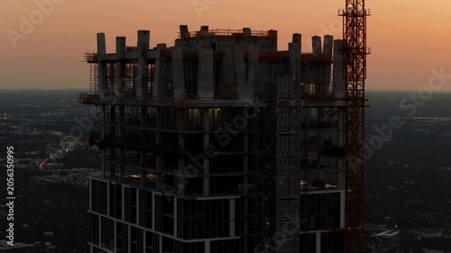 Aerial Orbit of the Waterline Tower Over Downtown Austin at Sunset Part 1 of 2