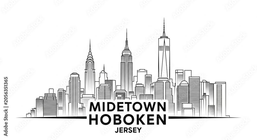 Obraz premium Midtown Hoboken New Jersey Skyline Illustration.
