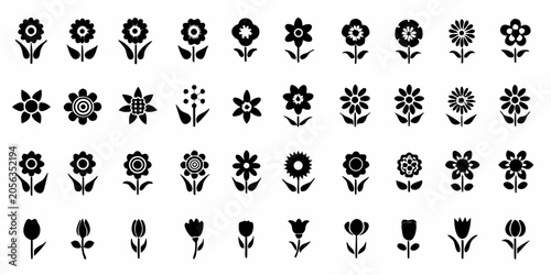 Tablou pe pânză Black Silhouette Flower Icons Collection Minimalist Botanical Shapes