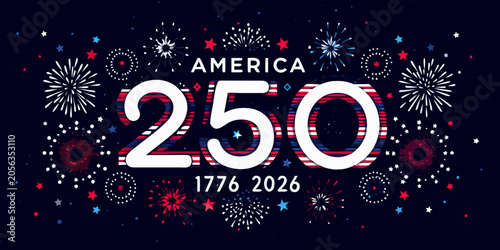 Patriotic typographic design with numbers and fireworks on a dark background