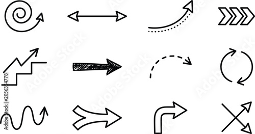 Canvastavla Hand drawn doodle arrow collection vector set featuring swirl directional curved