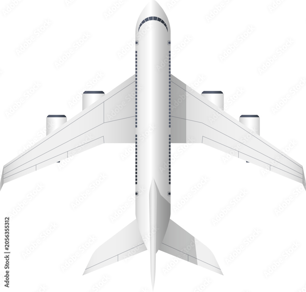 Obraz premium Passenger airliner plane flying top view illustration
