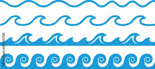 Blue Wave Pattern On White Background, Repeating Ocean Motif