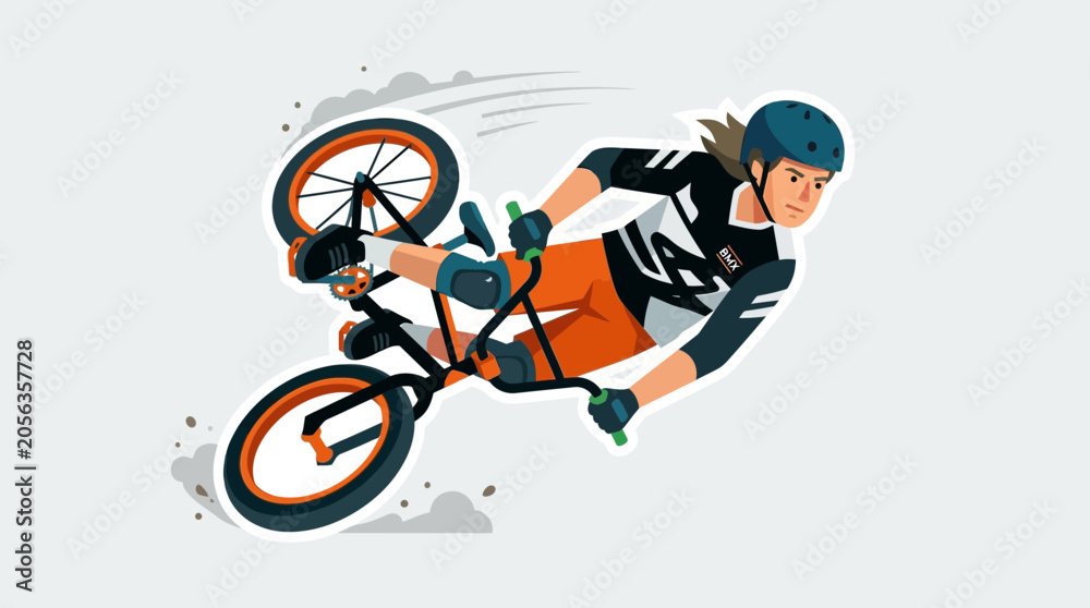Naklejka premium BMX Rider Performing Trick on Bicycle, Action Sport, Dynamic Movement