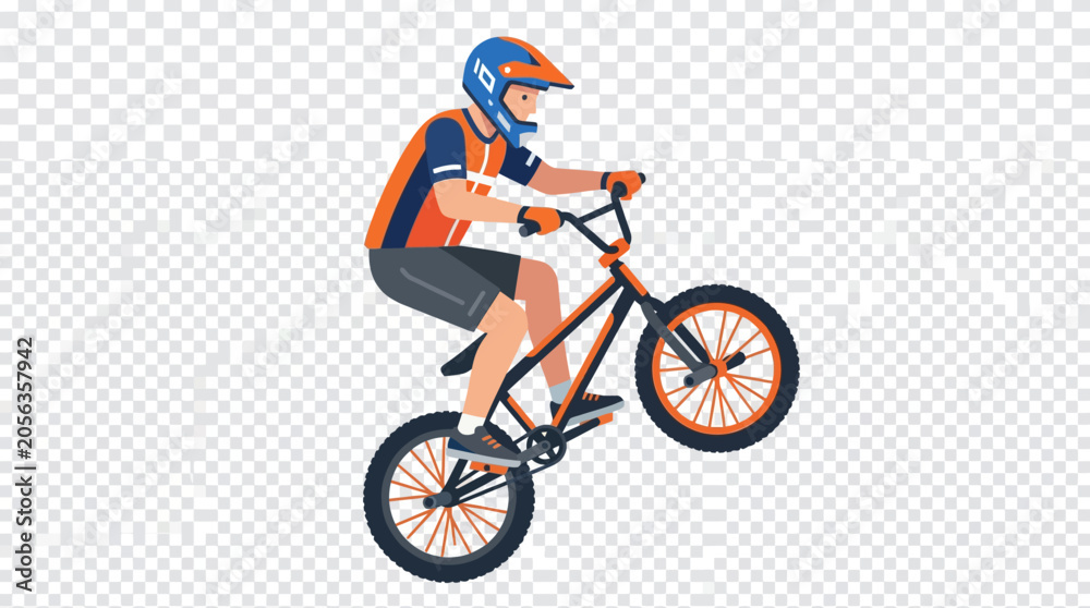 Naklejka premium BMX Rider Performing Wheelie Stunt, Action Sport Vector Illustration