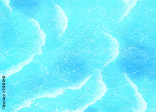 海の水面と波を水彩風に描いた背景イラスト　海の風景