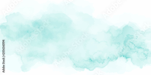 Soft, translucent watercolor washes in ethereal shades of turquoise and teal create a dreamy, abstract cloud formation against a clean white background.